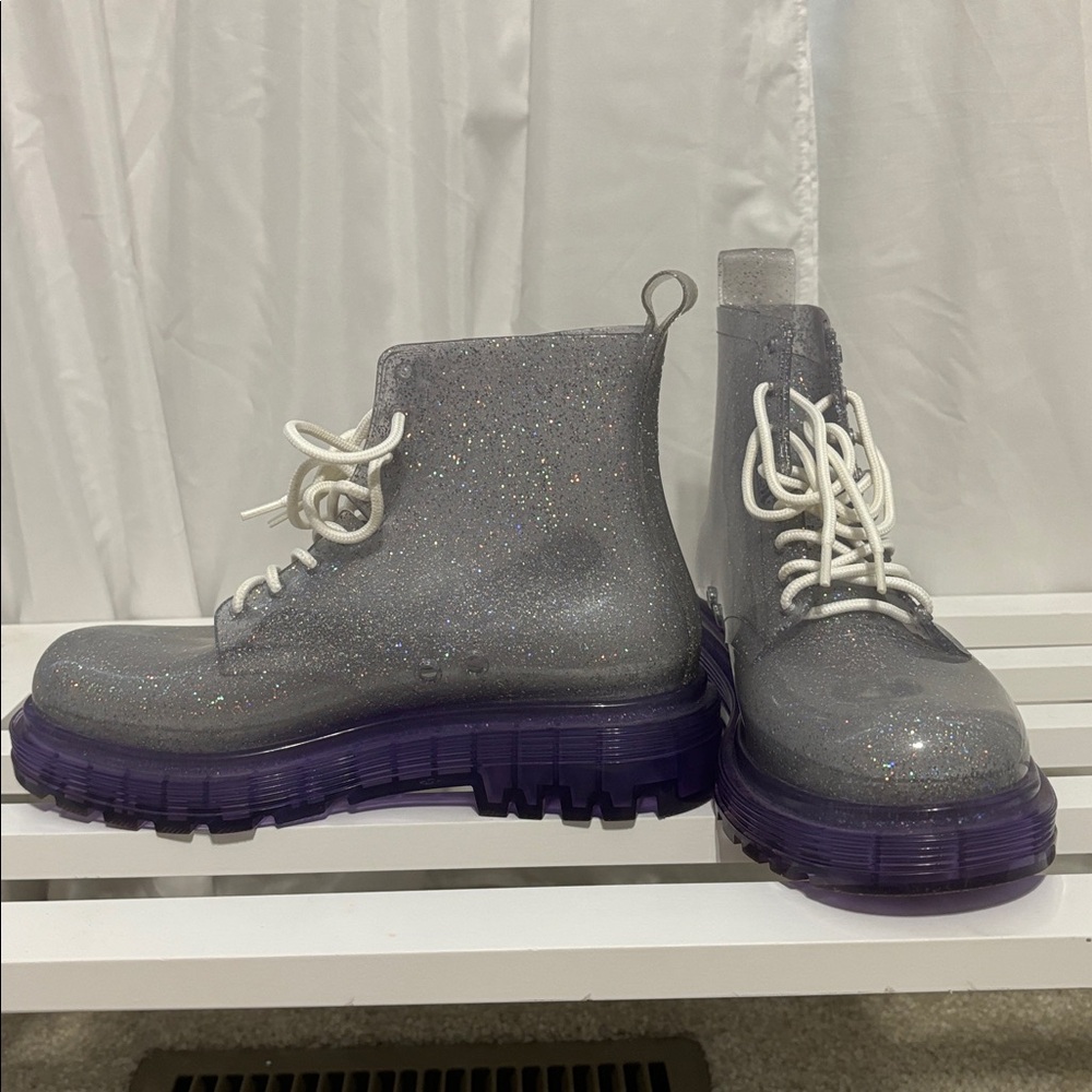 Glittery Gray and Purple Ankle Boots (b2)